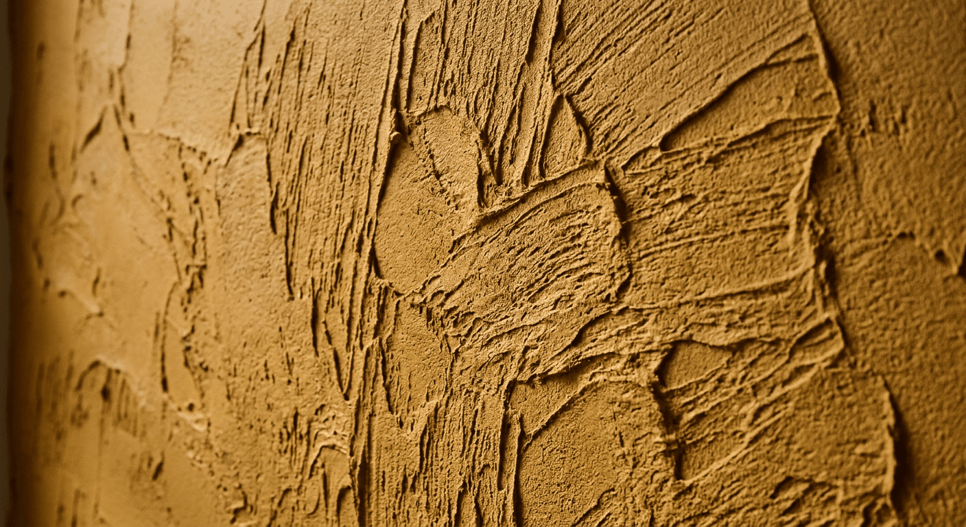 Close-up of a saffron coloured textured wall finish